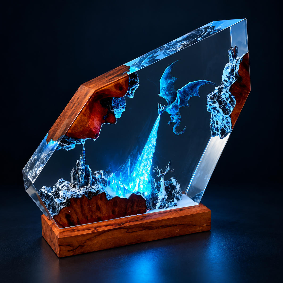 Ice Dragon resin lamp with blue light